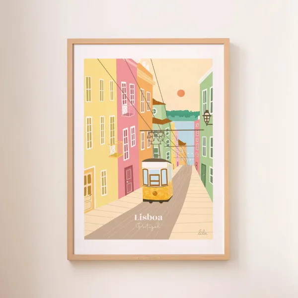 Une affiche du tramway et des ruelles de Lisbonne au Portugal