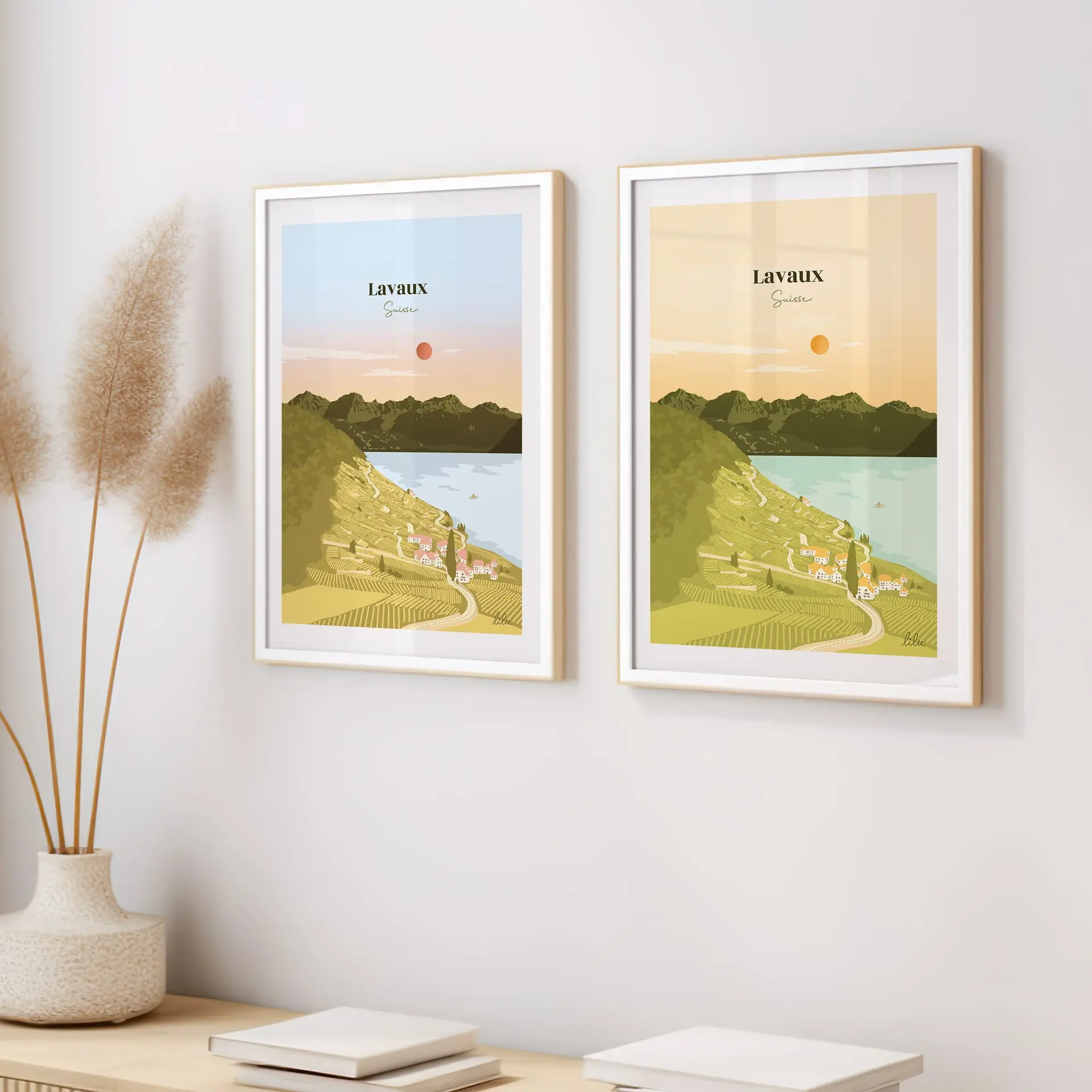 illustration-decoration-lavaux-suisse Deux affiches illustrant les vignes du Lavaux face au Lac Léman