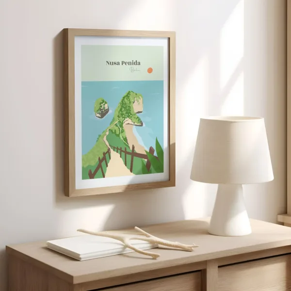 Une affiche dans un bureau de la plage et du T-Rex de Kelingking à Bali