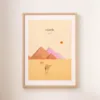 Une affiche des pyramides de Gizeh avec des dromadaires dans les tons beiges