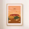 Une affiche de l'immense roger rouge d'Uluru au milieu du désert australien
