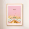 Une affiche de l'architecture traditionnelle et du petit port de La Valette depuis une barque dans les tons roses
