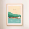 Poster personnalisé d'un paysage de village en Norvège à Solvorn avec des bateaux et une forêt