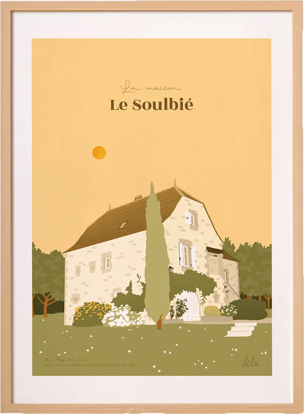 Un poster personnalisé d'une maison de famille dans la forêt