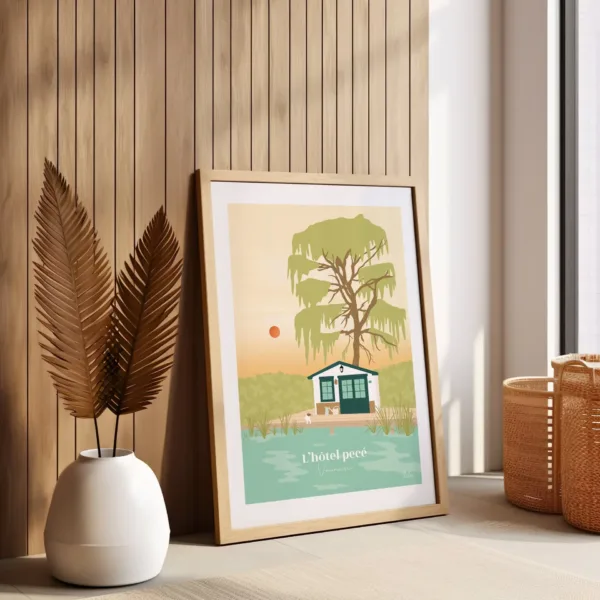 Poster personnalisé décoratif d'un cabanon près d'un étang