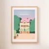 Poster personnalisé décoratif d'une grande maison de style château avec une cour intérieure