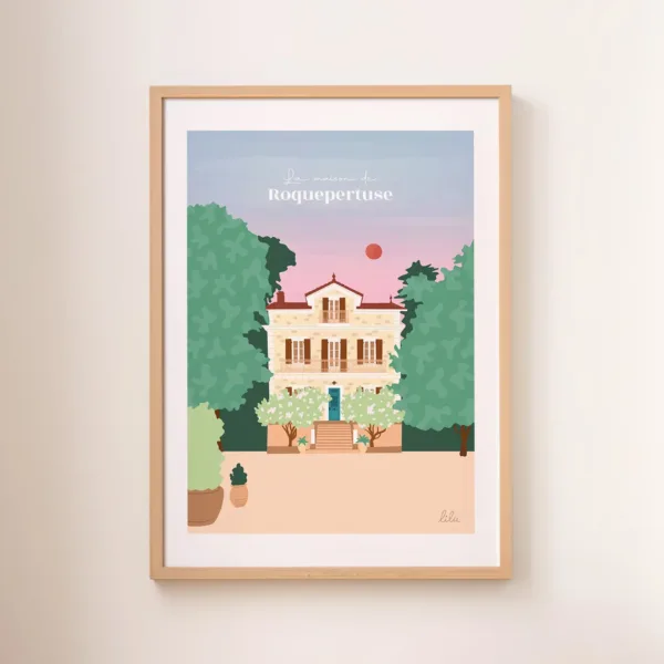 Poster personnalisé décoratif d'une grande maison de style château avec une cour intérieure