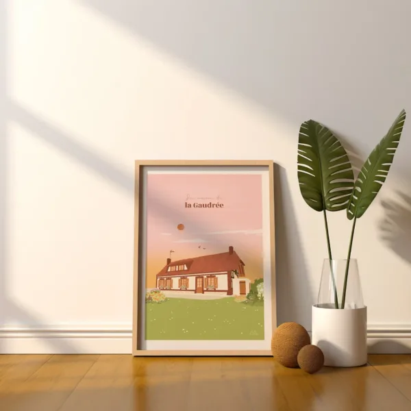 Poster personnalisé d'une maison à colombages avec son jardin