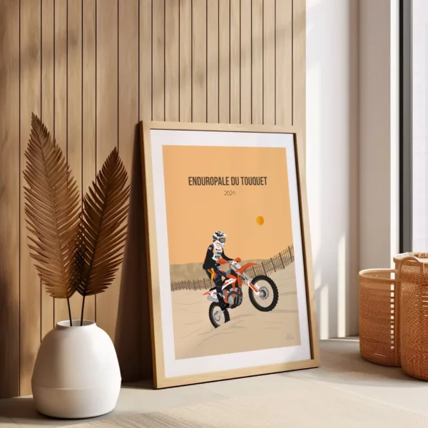 Poster personnalisé décoratif d'une moto cross dans le sable à l'enduropale du touquet