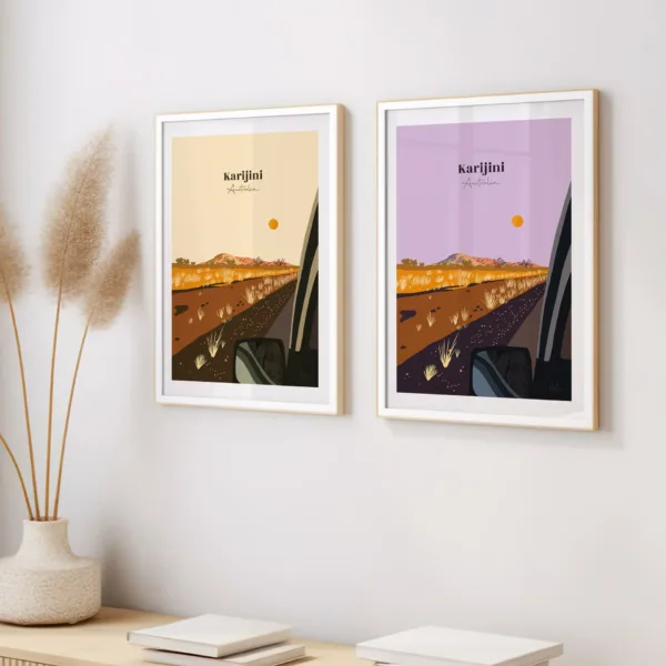 Deux affiches illustrant les plaines arides de sable rouge du Karijini National Park