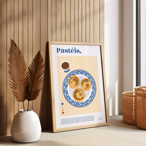Un poster décoratif représentant des pasteis de nata portugais avec de la canelle