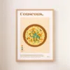 Une affiche représentant un couscous dans un plat tajine avec des légumes et de la semoule