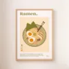 Une affiche représentant un bol de ramen japonais avec des oeufs, des nouilles et de la viande