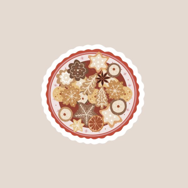 Un sticker de Noël représentant un plat de biscuits de Noël